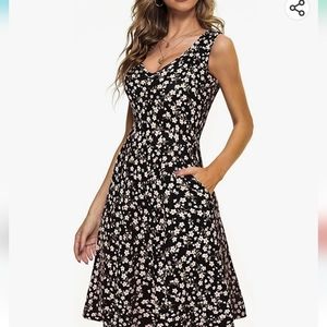 BLACK FLORAL VNECK SUNDRESS